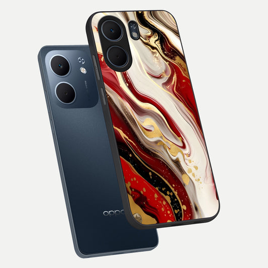  Red And White Marble phone case For Oppo A5x 5G showing premium glass back cover with detailed artwork