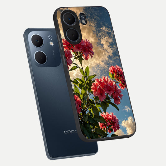  Red Bloom Skies phone case For Oppo A5x 5G showing premium glass back cover with detailed artwork