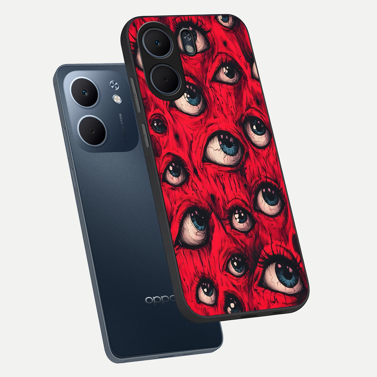  Red Eyes Pattern phone case For Oppo A5x 5G showing premium glass back cover with detailed artwork