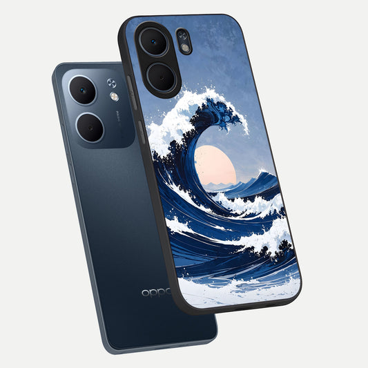  Rising Tide Power phone case For Oppo A5x 5G showing premium glass back cover with detailed artwork