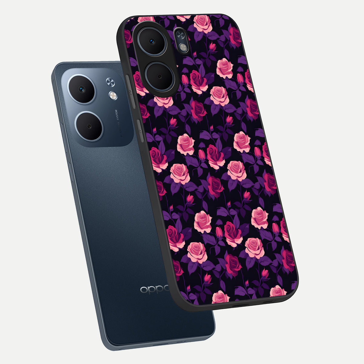  Rose Garden Twilight phone case For Oppo A5x 5G showing premium glass back cover with detailed artwork
