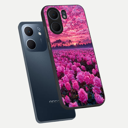  Rose Sunset Valley phone case For Oppo A5x 5G showing premium glass back cover with detailed artwork