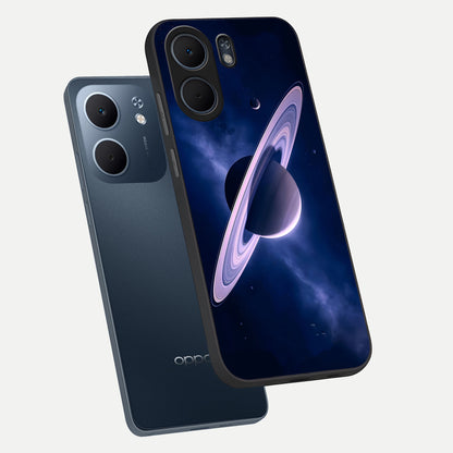  Saturn Ring Mystique phone case For Oppo A5x 5G showing premium glass back cover with detailed artwork