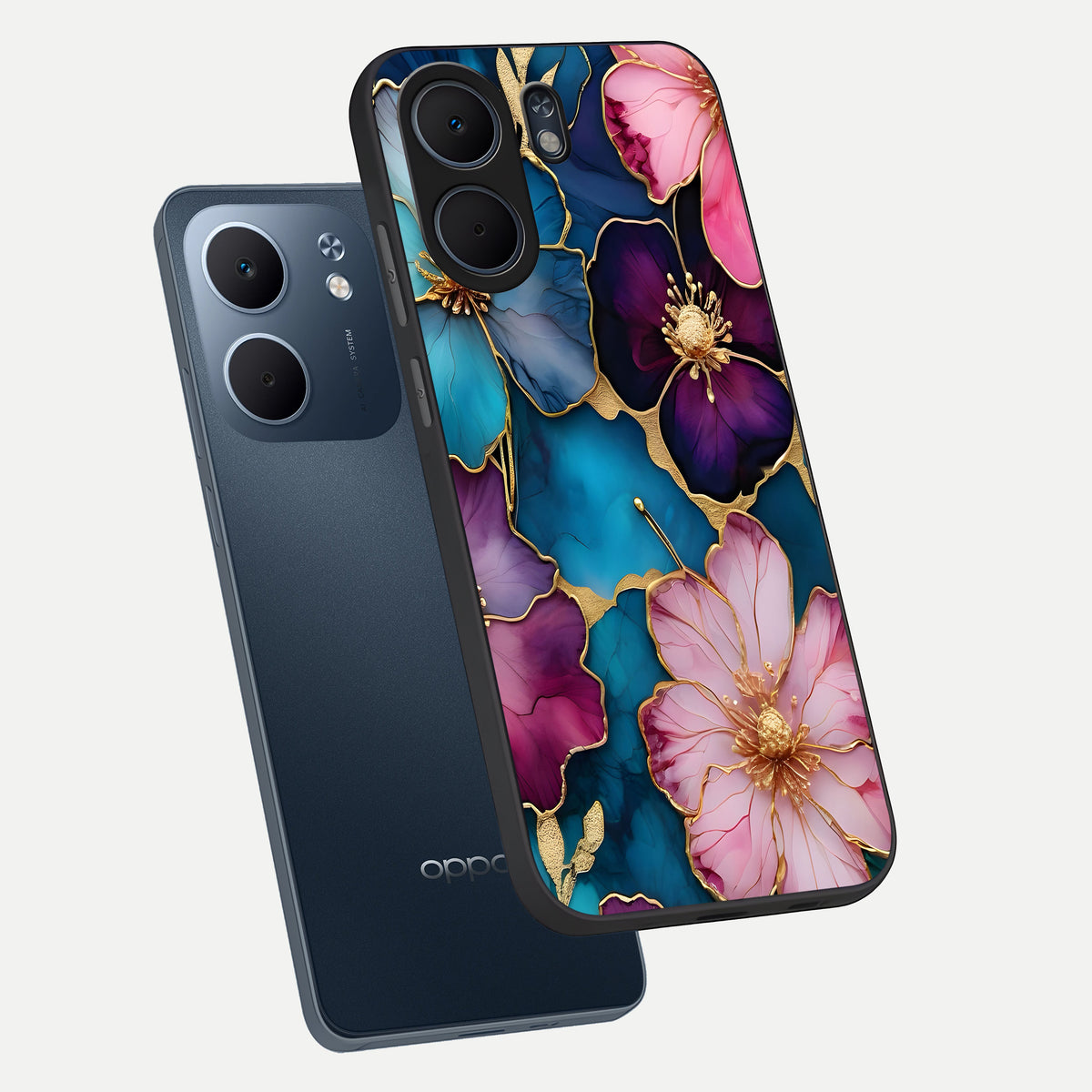  Sparkle Floral phone case For Oppo A5x 5G showing premium glass back cover with detailed artwork