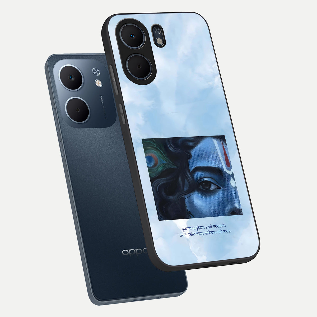  Spiritual Krishna phone case For Oppo A5x 5G showing premium glass back cover with detailed artwork