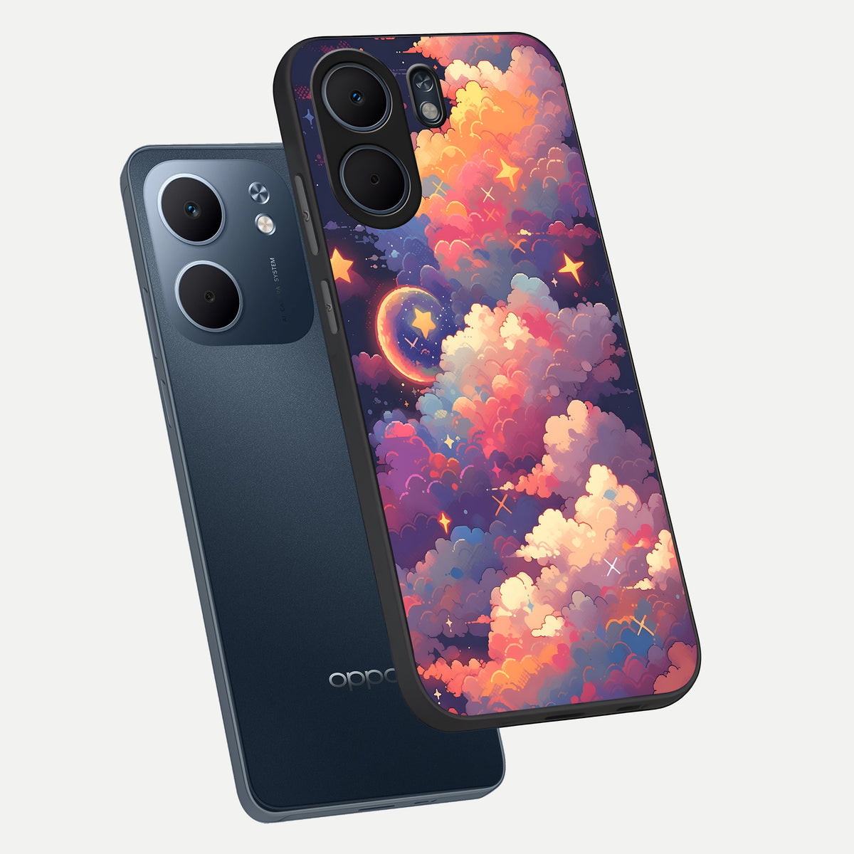  Starlit Dream Clouds phone case For Oppo A5x 5G showing premium glass back cover with detailed artwork