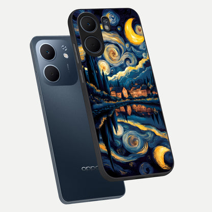  Starry Sky Serenity phone case For Oppo A5x 5G showing premium glass back cover with detailed artwork