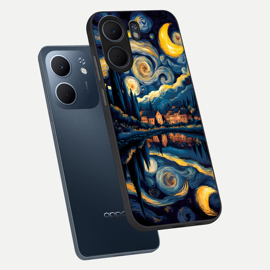  Starry Sky Serenity phone case For Oppo A5x 5G showing premium glass back cover with detailed artwork