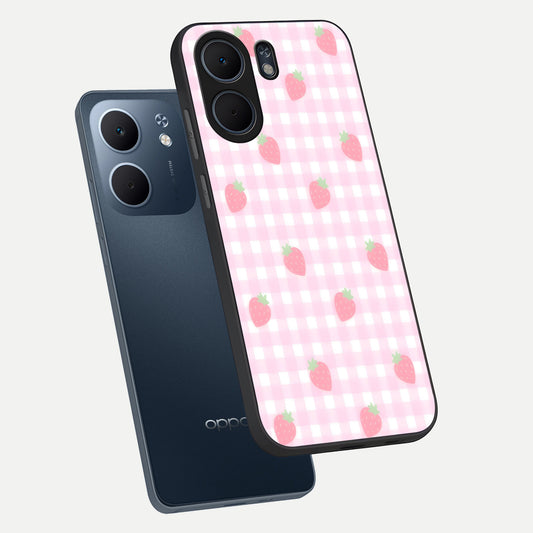  Strawberry Picnic Love phone case For Oppo A5x 5G showing premium glass back cover with detailed artwork