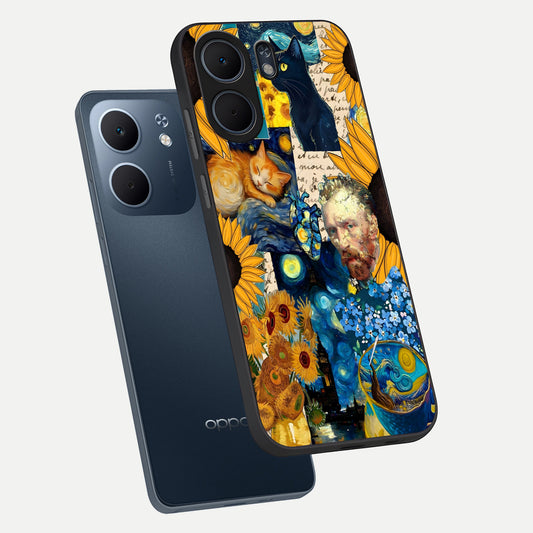  Sunflower Chic Mood Custom Name phone case For Oppo A5x 5G showing premium glass back cover with detailed artwork