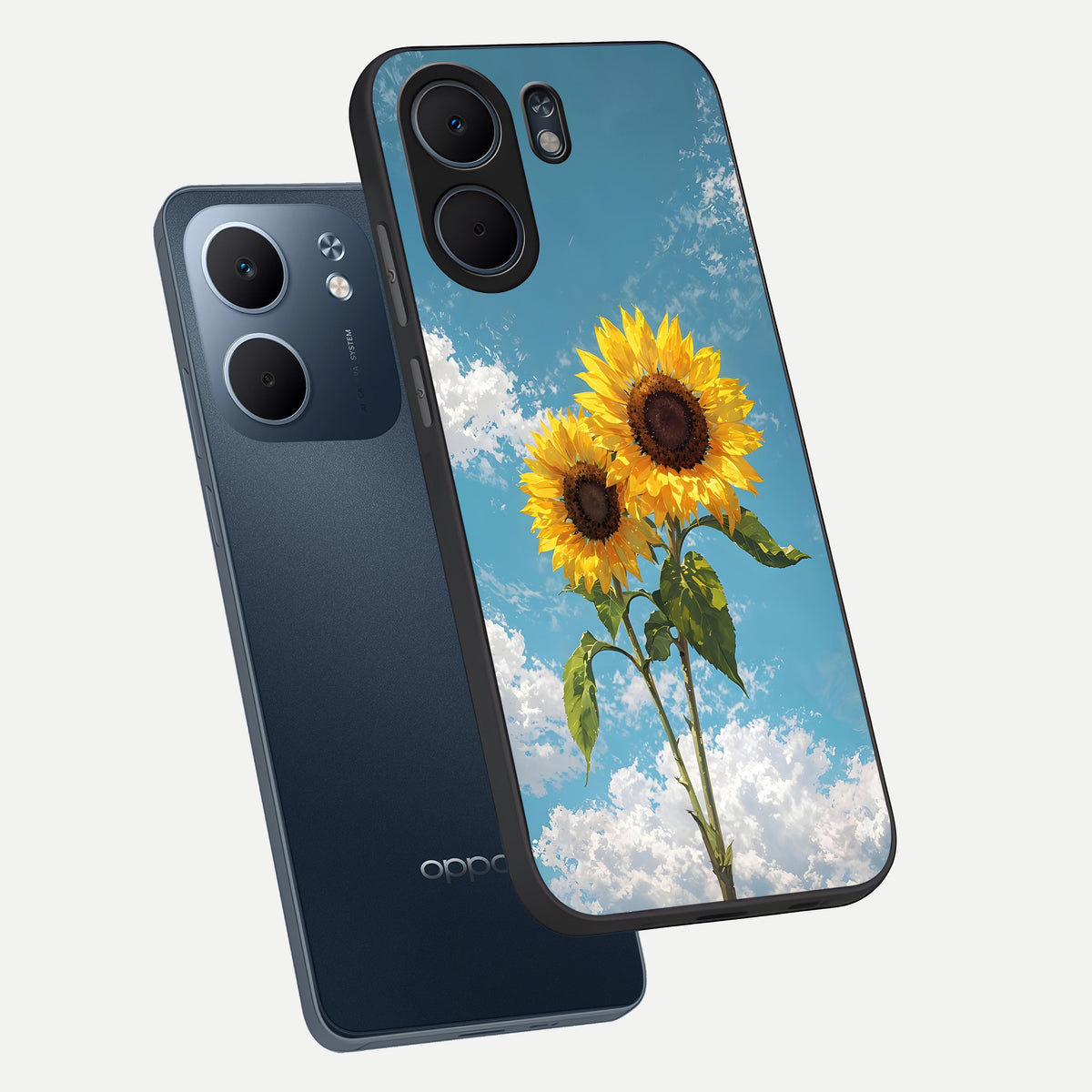  Sunlit Daisy Glow phone case For Oppo A5x 5G showing premium glass back cover with detailed artwork