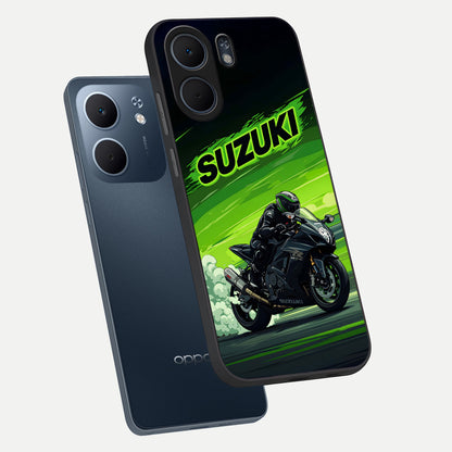  Suzuki Speed Beast phone case For Oppo A5x 5G showing premium glass back cover with detailed artwork