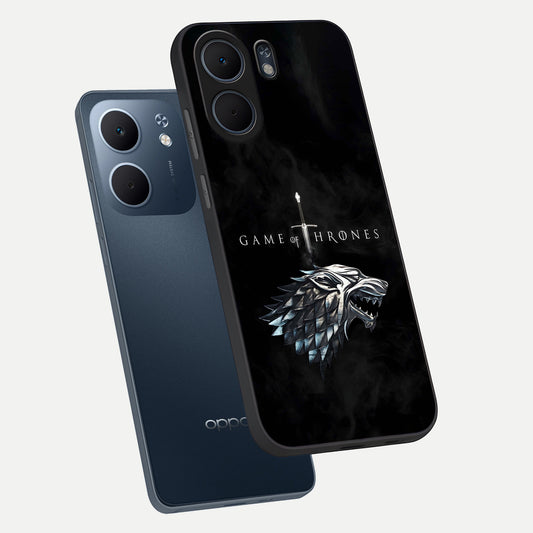  Throne Wolf Legacy phone case For Oppo A5x 5G showing premium glass back cover with detailed artwork