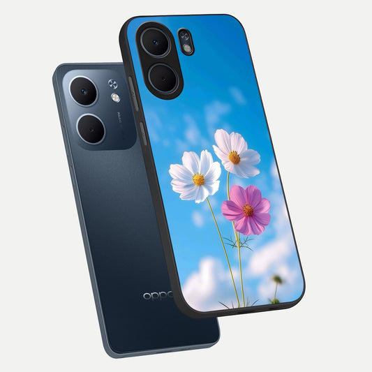  Tripple Flowers With Sky phone case For Oppo A5x 5G showing premium glass back cover with detailed artwork