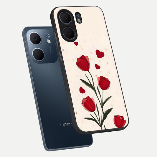  Tulip With Heart phone case For Oppo A5x 5G showing premium glass back cover with detailed artwork