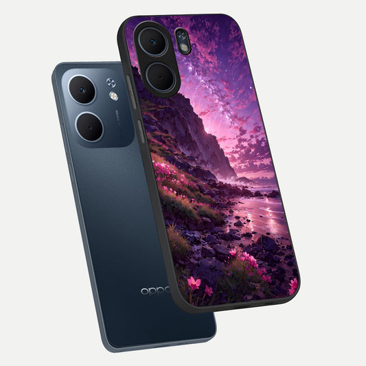  Twilight Blossom Coast phone case For Oppo A5x 5G showing premium glass back cover with detailed artwork