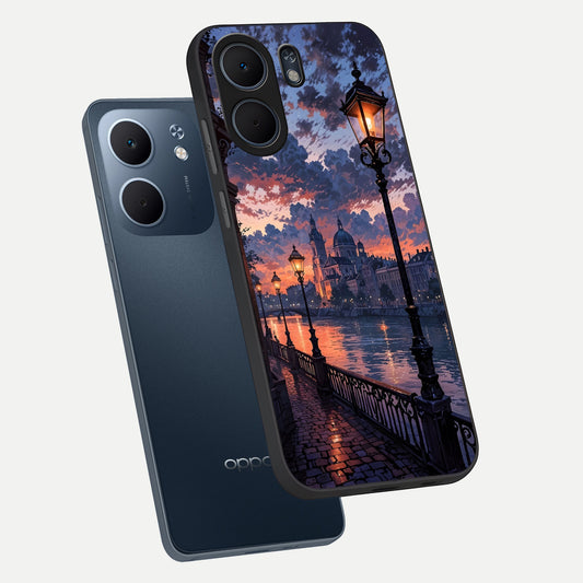  Twilight River Lights phone case For Oppo A5x 5G showing premium glass back cover with detailed artwork