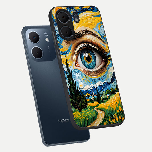  Van Gogh Eye phone case For Oppo A5x 5G showing premium glass back cover with detailed artwork