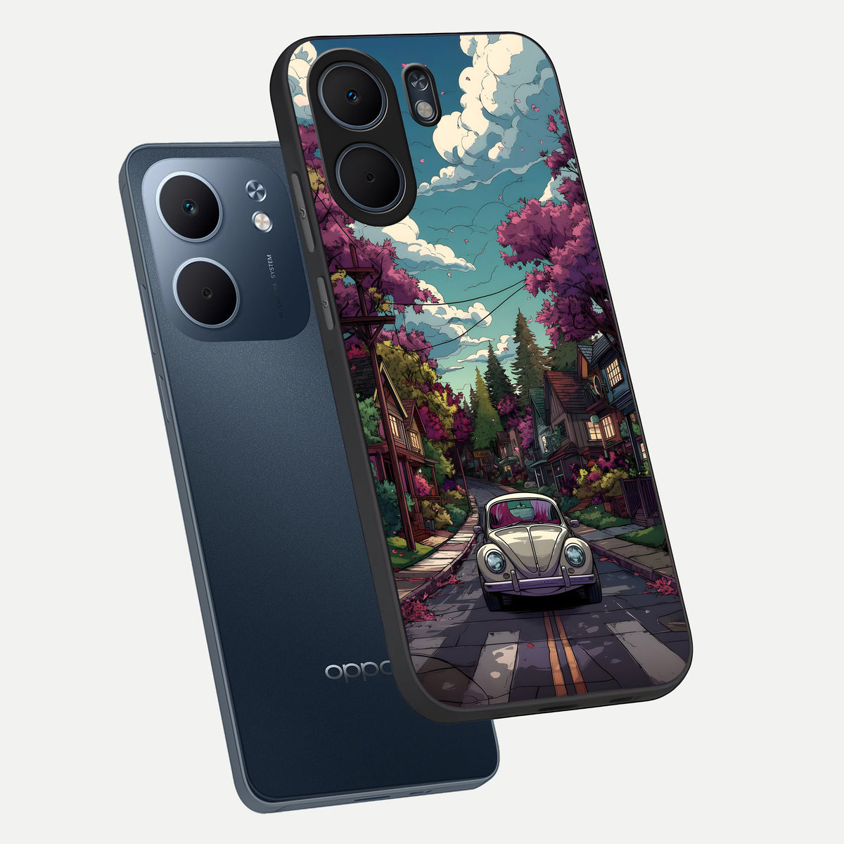  Vintage Street Drive phone case For Oppo A5x 5G showing premium glass back cover with detailed artwork
