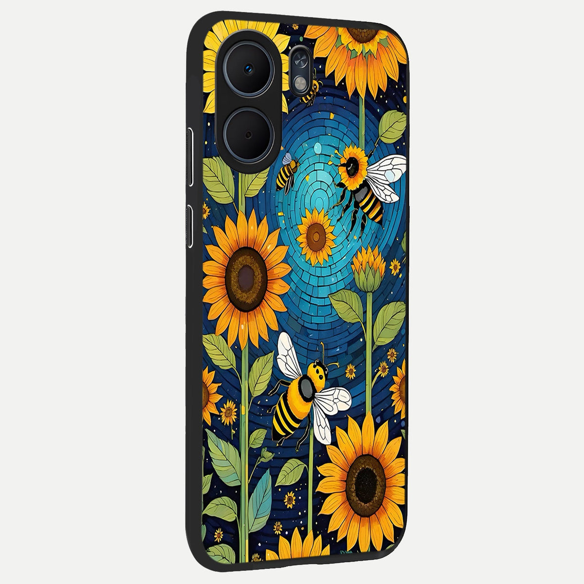  Bees And Sunflowers back cover For Oppo A5x 5G slim fit glass case with vibrant aesthetic design