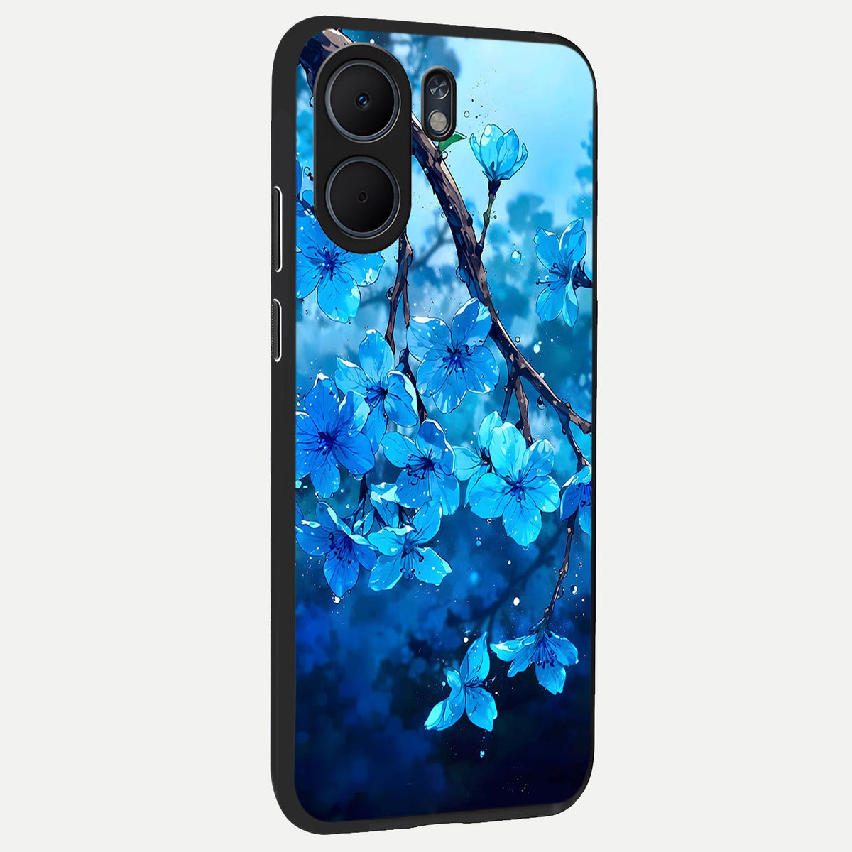  Blue Blossoms Branch back cover For Oppo A5x 5G slim fit glass case with vibrant aesthetic design