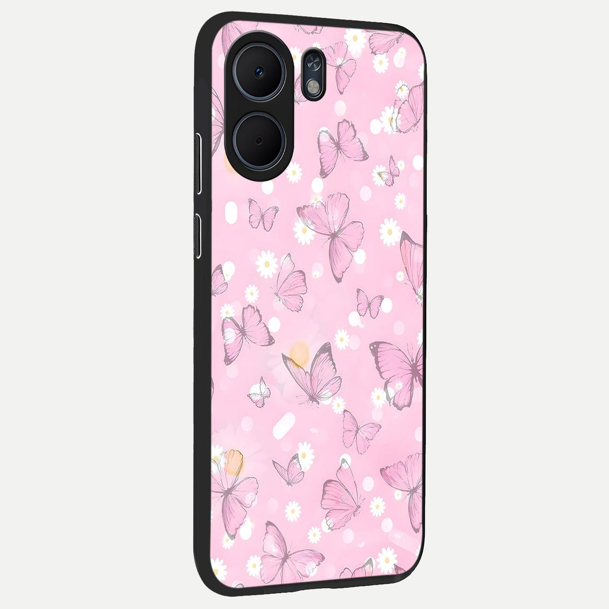  Blush Butterfly Garden back cover For Oppo A5x 5G slim fit glass case with vibrant aesthetic design