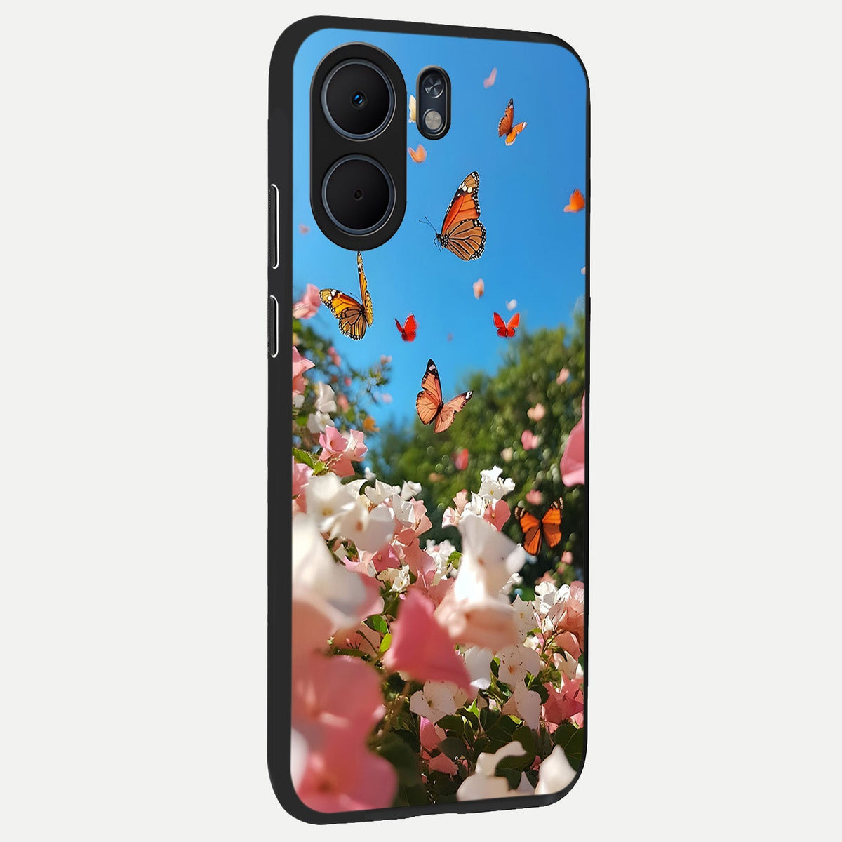  Butterflies In Bloom Sky back cover For Oppo A5x 5G slim fit glass case with vibrant aesthetic design