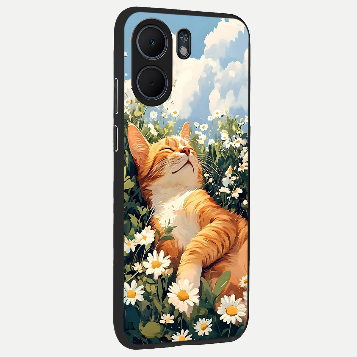  Cat And Flowers View back cover For Oppo A5x 5G slim fit glass case with vibrant aesthetic design