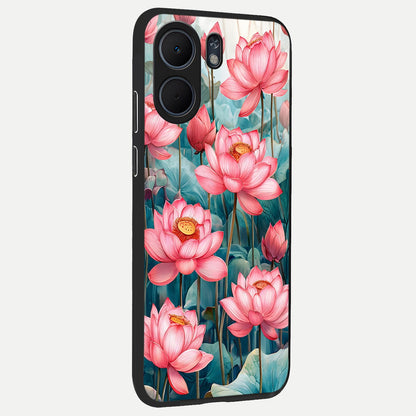  Celestial Pink Lotus back cover For Oppo A5x 5G slim fit glass case with vibrant aesthetic design
