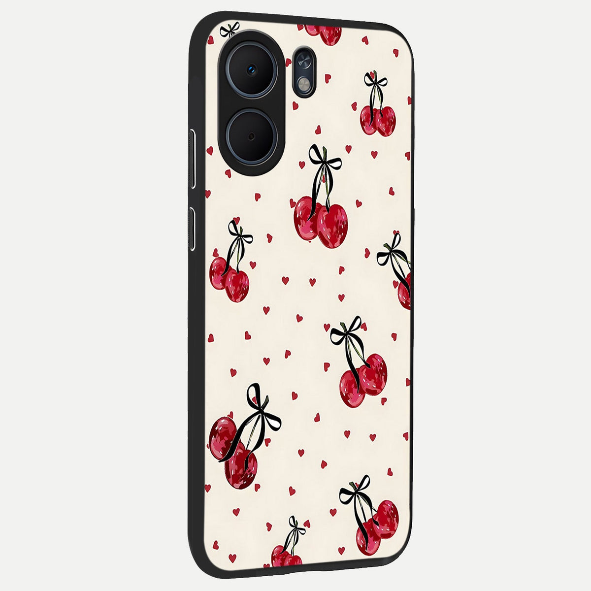  Cherry Heart Bow back cover For Oppo A5x 5G slim fit glass case with vibrant aesthetic design