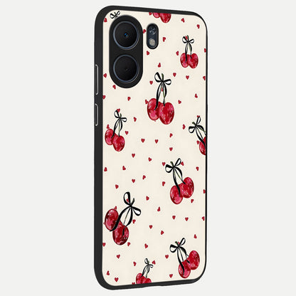  Cherry Heart Bow back cover For Oppo A5x 5G slim fit glass case with vibrant aesthetic design
