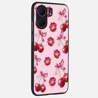  Cherry With Lips back cover For Oppo A5x 5G slim fit glass case with vibrant aesthetic design