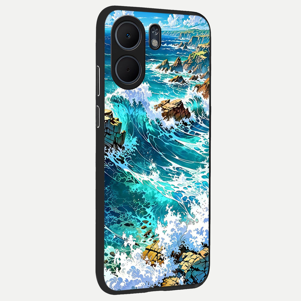  Coastal Blue Waves back cover For Oppo A5x 5G slim fit glass case with vibrant aesthetic design