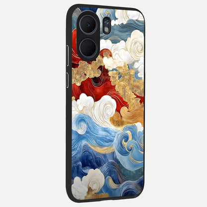  Colored Waves back cover For Oppo A5x 5G slim fit glass case with vibrant aesthetic design