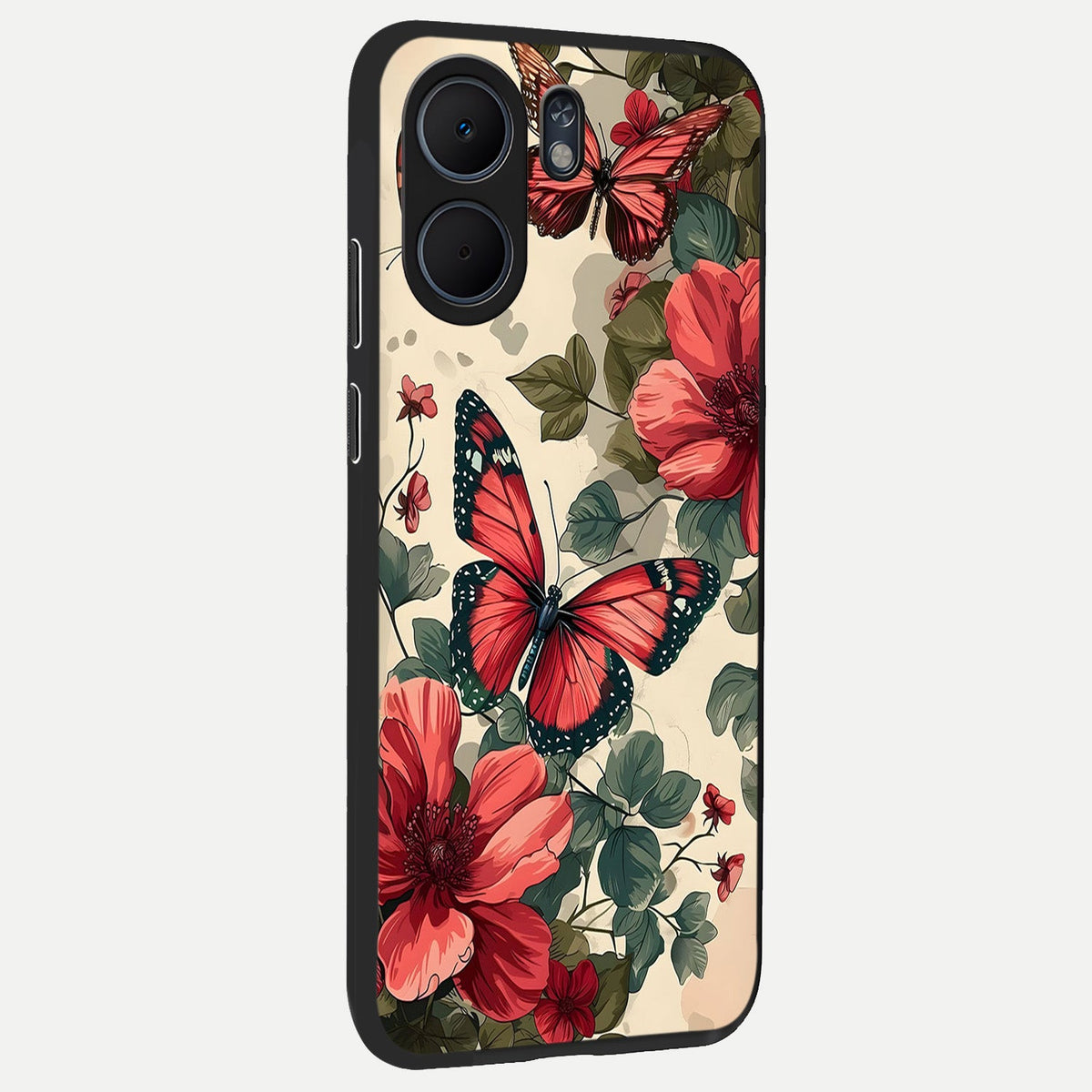  Crimson Butterfly Garden back cover For Oppo A5x 5G slim fit glass case with vibrant aesthetic design
