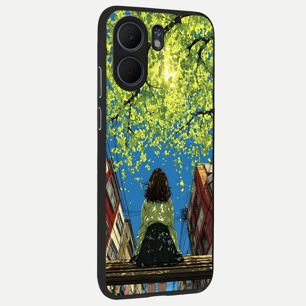  Golden Leaves Glow back cover For Oppo A5x 5G slim fit glass case with vibrant aesthetic design