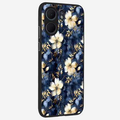  Golden Midnight Bloom back cover For Oppo A5x 5G slim fit glass case with vibrant aesthetic design