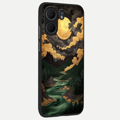  Golden River Moon back cover For Oppo A5x 5G slim fit glass case with vibrant aesthetic design