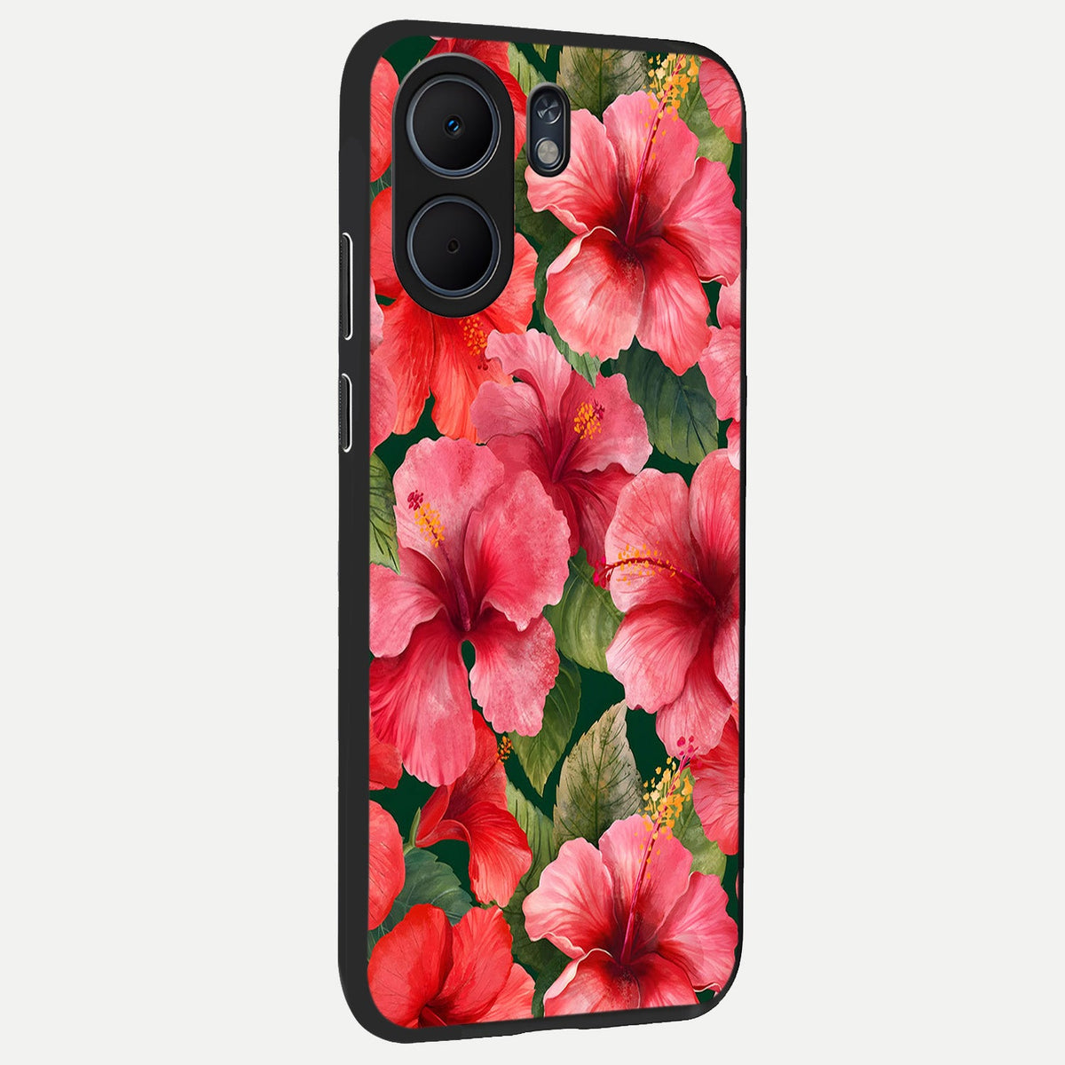  Hibiscus Pattern back cover For Oppo A5x 5G slim fit glass case with vibrant aesthetic design