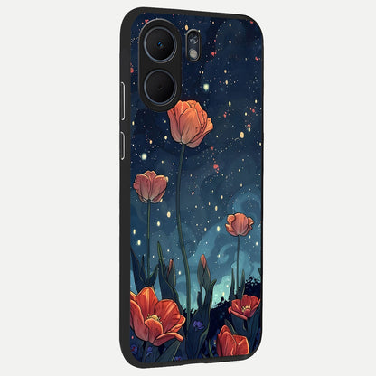  Midnight Tulip Glow back cover For Oppo A5x 5G slim fit glass case with vibrant aesthetic design