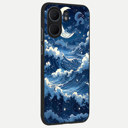  Ocean Moon Waves back cover For Oppo A5x 5G slim fit glass case with vibrant aesthetic design