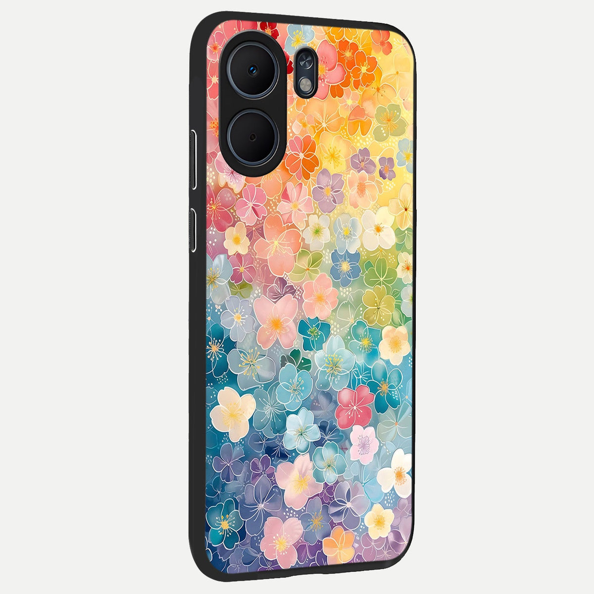  Rainbow Blossom Burst back cover For Oppo A5x 5G slim fit glass case with vibrant aesthetic design