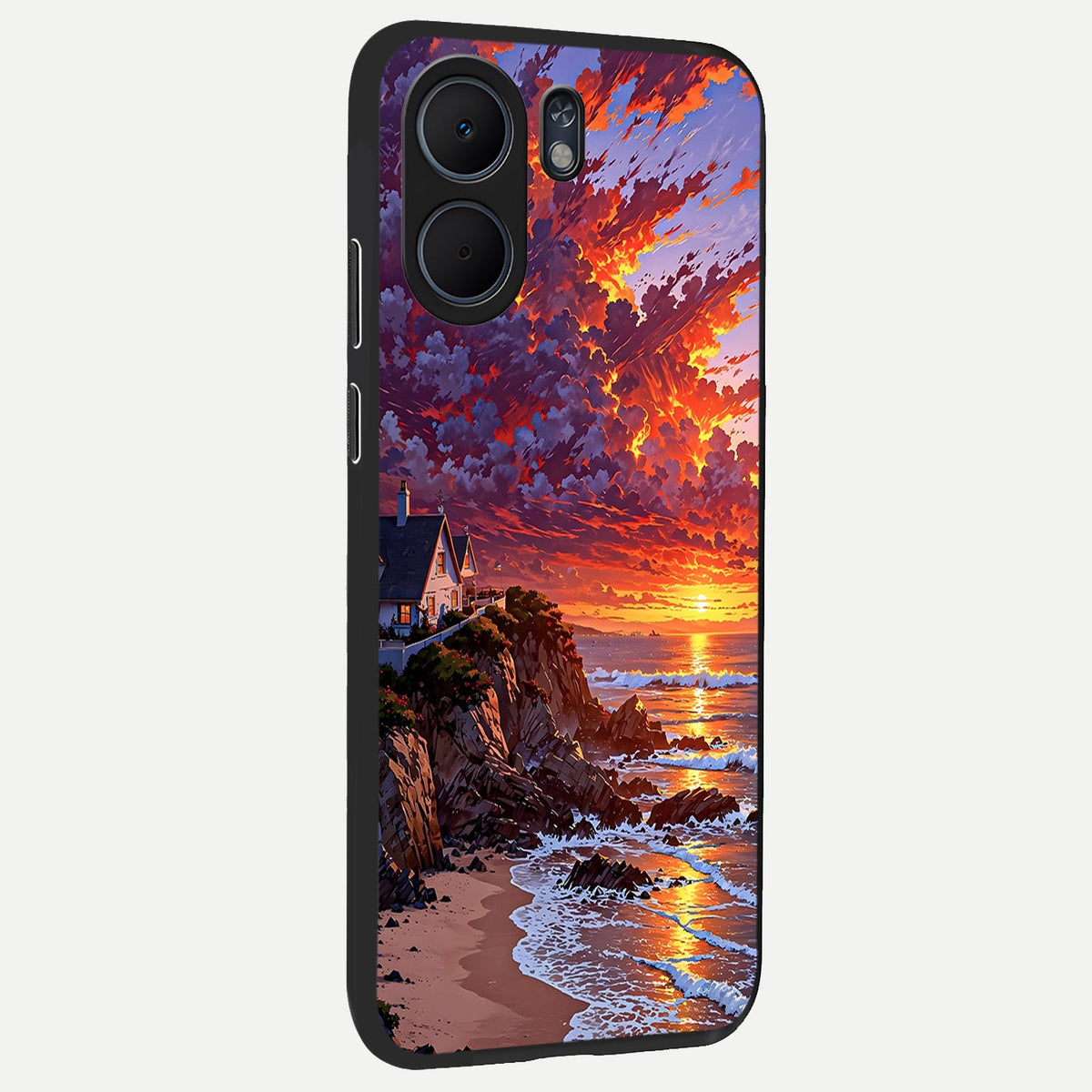  Sunset House By Sea back cover For Oppo A5x 5G slim fit glass case with vibrant aesthetic design