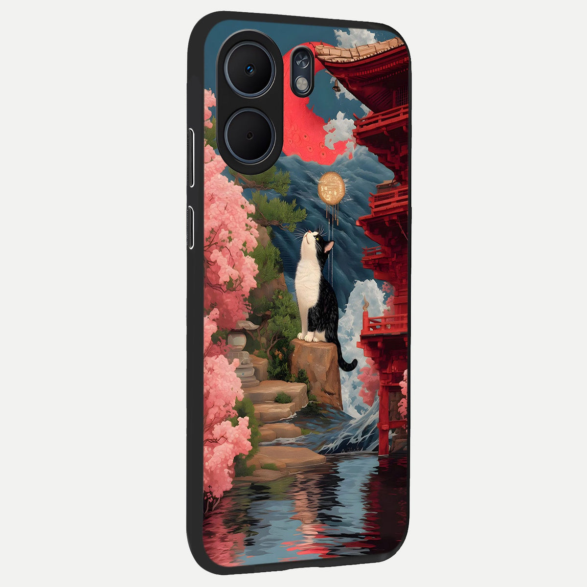  Temple Cat Scenery back cover For Oppo A5x 5G slim fit glass case with vibrant aesthetic design