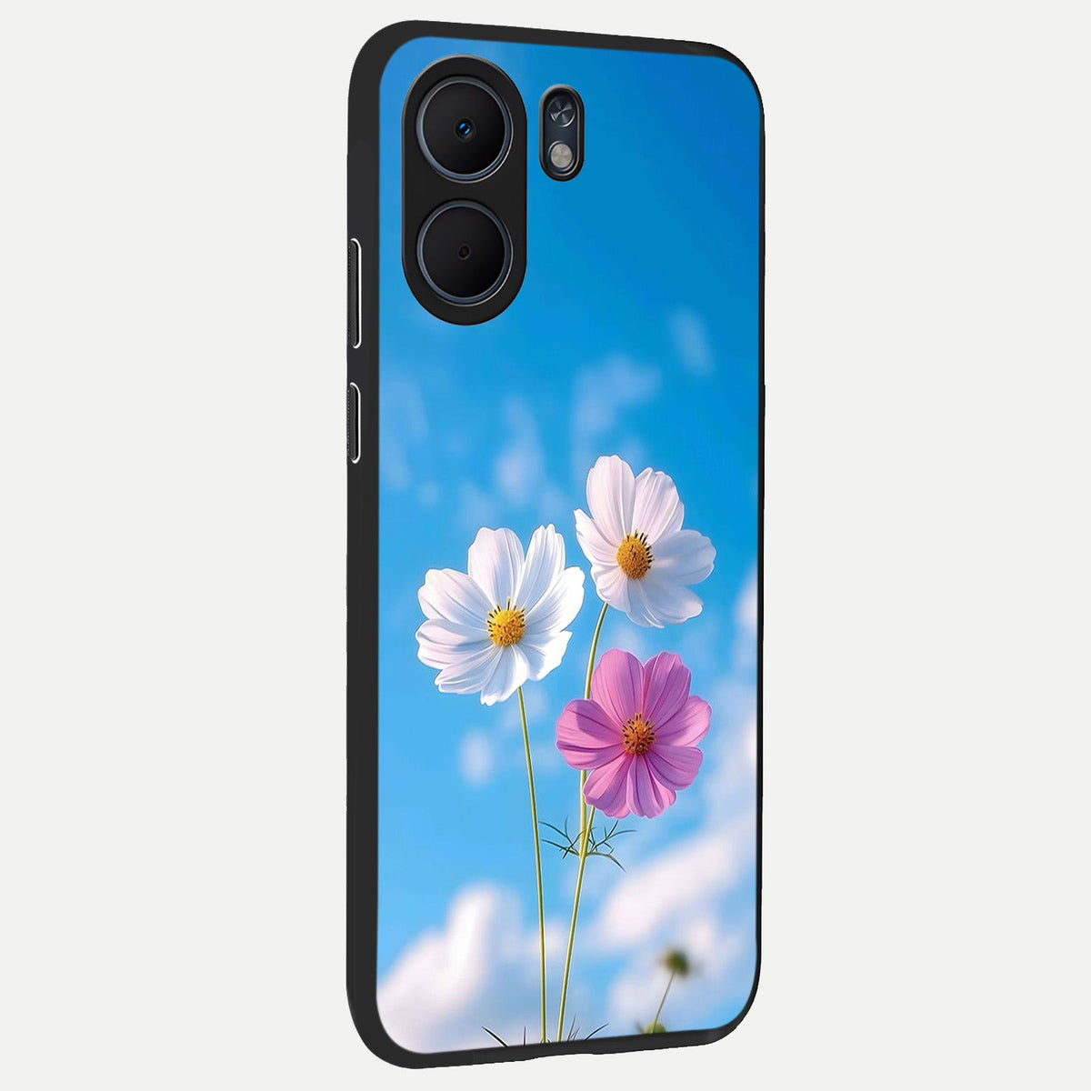  Tripple Flowers With Sky back cover For Oppo A5x 5G slim fit glass case with vibrant aesthetic design