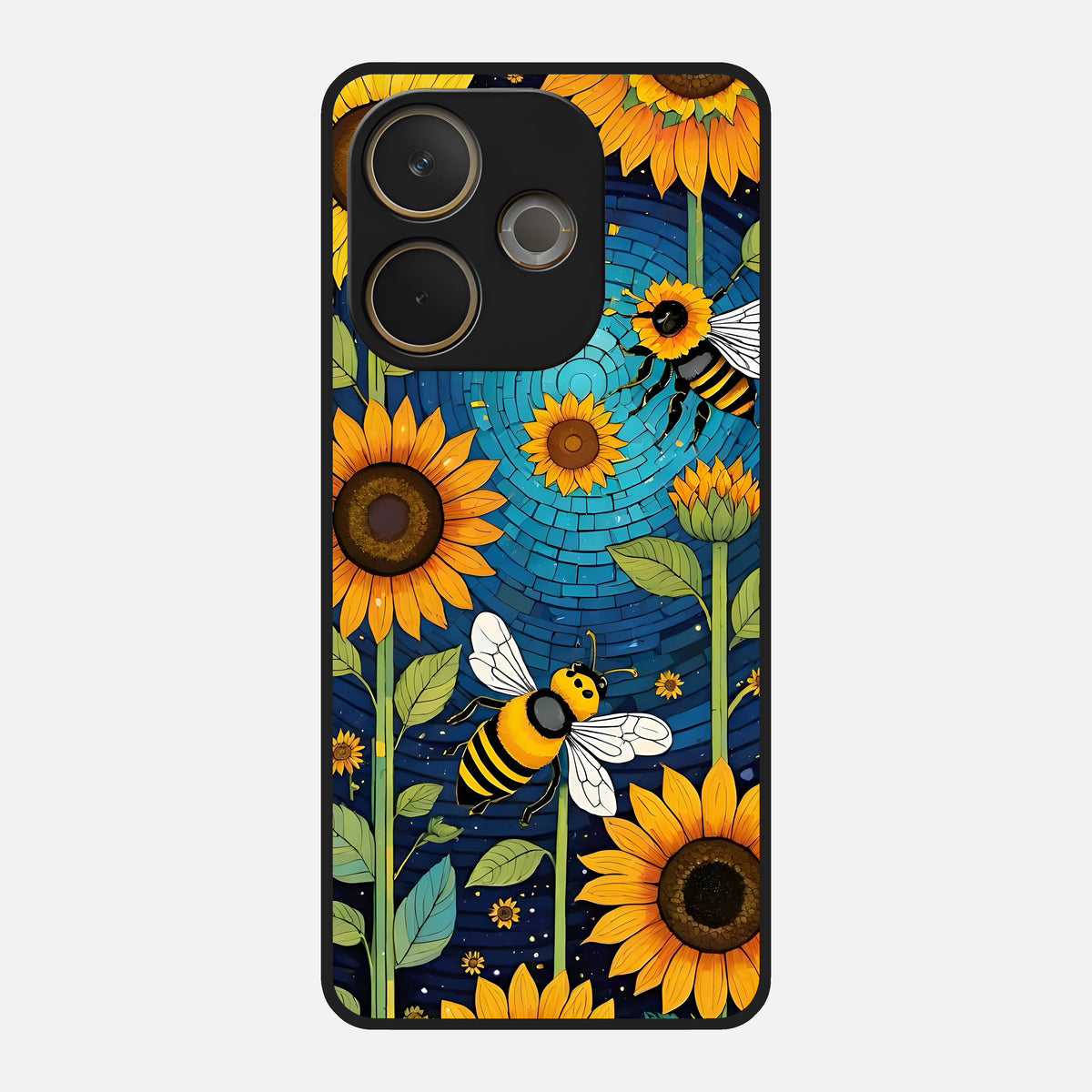  Bees And Sunflowers Glass Case For Oppo A5 Pro back cover – full design glossy printed glass finish