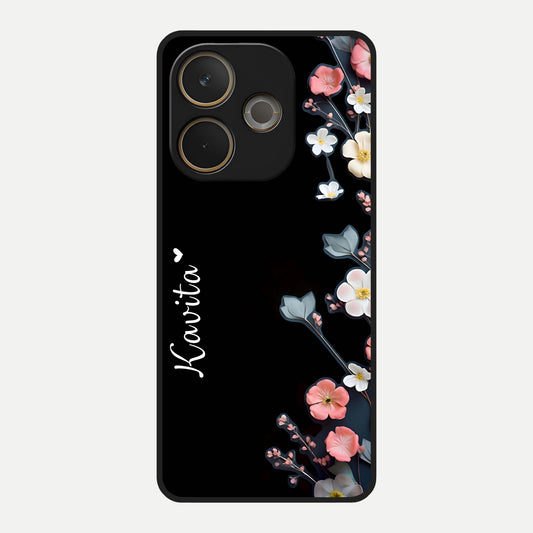  Black Elegance Floral Custom Name Glass Case For Oppo A5 Pro back cover – full design glossy printed glass finish