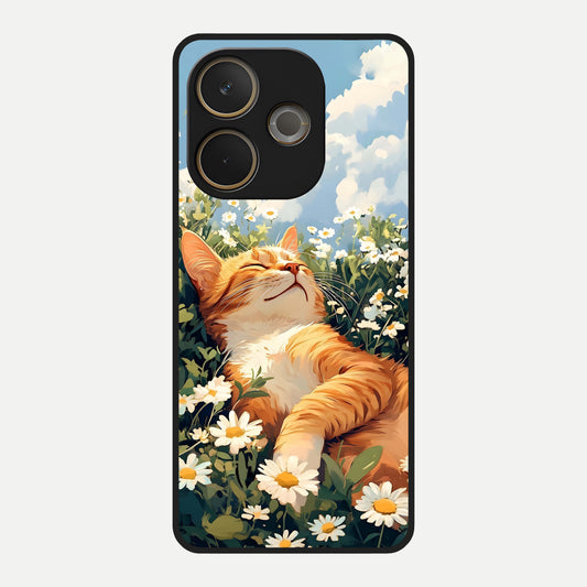  Cat And Flowers View Glass Case For Oppo A5 Pro back cover – full design glossy printed glass finish