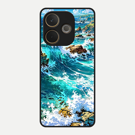  Coastal Blue Waves Glass Case For Oppo A5 Pro back cover – full design glossy printed glass finish