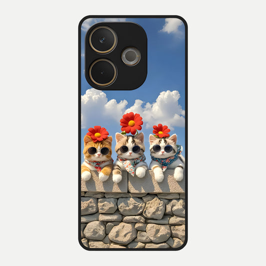  Floral Kitty Squad Glass Case For Oppo A5 Pro back cover – full design glossy printed glass finish